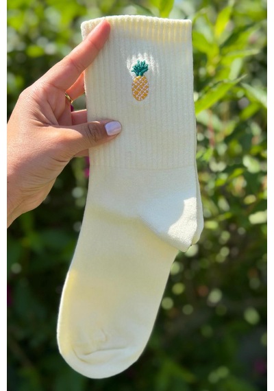Lousocks Unisex Ananas Nakışlı 2'li Tenis Spor Çorap Çok Renkli