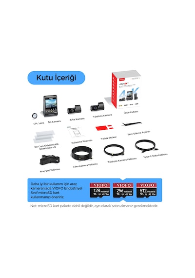 Viofo A329T 3 Kameralı Ön+Telefoto+Arka 4K+2K+2K Wi-Fi 6 HDR Sony STARVIS 2 Sensör GPS'li SSD Destekli Araç Kamerası