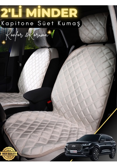 Chery Tiggo 8 Pro Uyumlu 2'li Süet Oto Koltuk Minderi Universal Hızlı Montaj Su Geçirmez A4 Bej