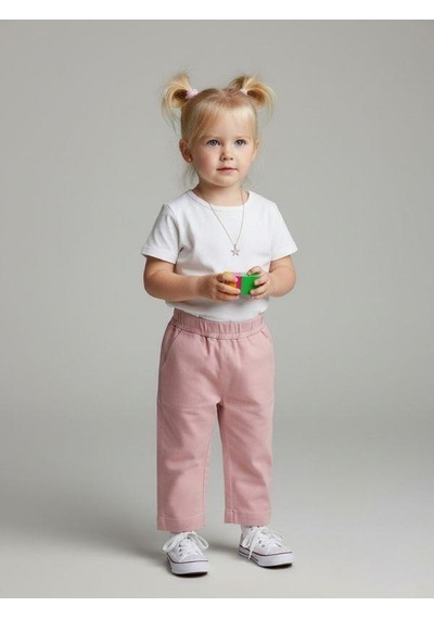 Zekids Kız Bebek Yumuşak Dokulu Beli Lastikli Pantolon-16946 Pembe
