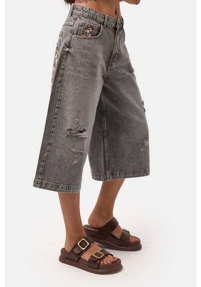 it's basic Kadın Füme 12s6-13 Baggy Fit Maxi Denim Tasarım Bermuda Şort