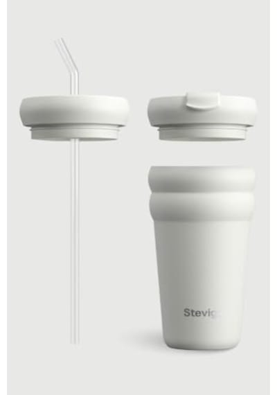 3 Bubble Two-cap Straw Tumbler Çelik Termos 600 Ml St-249 Açık Gri