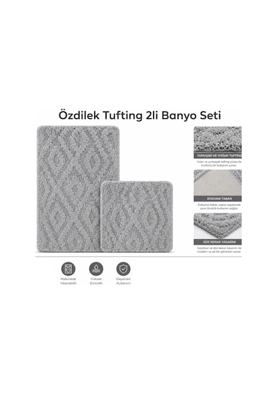 Özdilek Tufting 2li Banyo Seti, Pamuklu Paspas Takımı-smart Gri