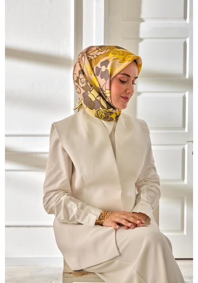 Silk Home Twill İpek Eşarp 11483-31 Gül Kurusu, Pudra, Butter Yellow, Sarı