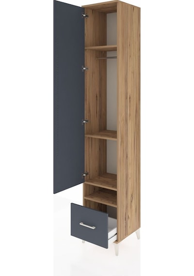 Hyperion Dolap 4 Raflı Tek Çekmeceli Tek Askılı 44x44x243 Çam-antrasit Atlas Çam