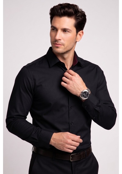Slim Klasik Yaka Düz Siyah Gk 762 Gömlek