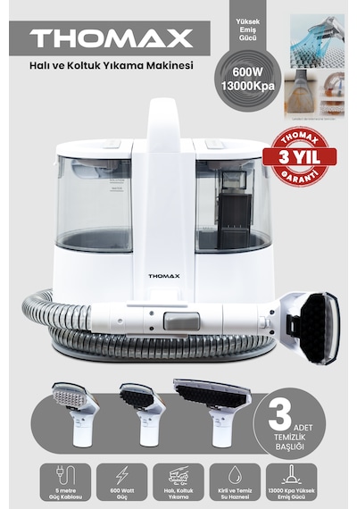 Thomax Dmw001a Koltuk Halı Yıkama Ve Leke Çıkartma Makinesi 1500 Ml Temiz 850 Ml Kirli Su Haznesi 600w Güç