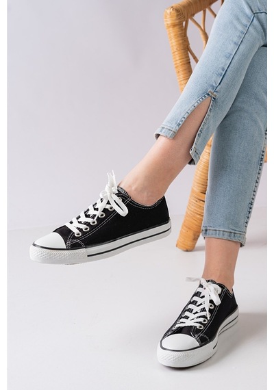 N Moda Unisex Keten Ayakkabı Spor Ayakkabı Günlük Sneakers Kısa Siyah