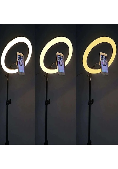 3 Renk Led Ring Light 26cm 10inç Bluetooth Kumandalı 2.1m Ayarlanır Tripot Tiktok Make Up Çekim Işık