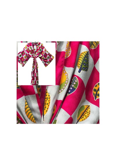 Lila Mare İthal Hint Kumaşlı Handmade İpek Viskon Özel Tasarım Kimono Renkli Renkli