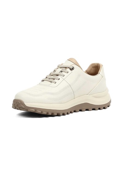 Erkek Bej Kalın Tabanlı Deri Sneaker