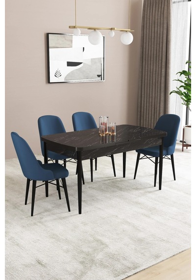 Familieconcept Almira Serisi, Siyah Mermer Desen 80x132 Açılabilir Mdf Mutfak Masası Takımı 4 Adet Sandalye Lacivert Familieconcept Almira Serisi, Siyah Mermer Desen 80x132 Açılabilir Mdf Mutfak Masası Takımı 4 Adet Sandalye Lacivert