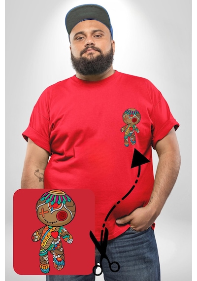 Angemiel Voofoo Bebeği Doll Doldurulmuş Bebek Kırmızı Büyük Beden Kadın Basic Minimal Baskılı Tişört Kırmızı
