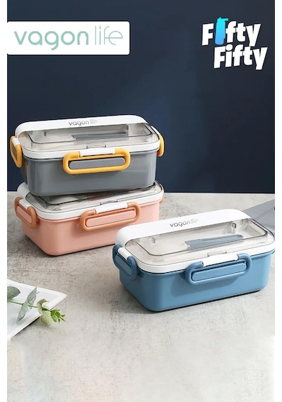Vagonlife Tek Kat Çift Bölme Bento Lunch Box Ofis-Okul Için Yeni Nesil Sefer Tası Paslanmaz Çelik 588 001