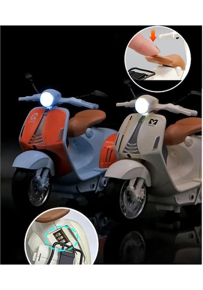Vespa Motosiklet Çek Bırak Die-cast Vp Sesli Ve Işıklı 1:10 Ölçek 17cm Turuncu Çok Renkli