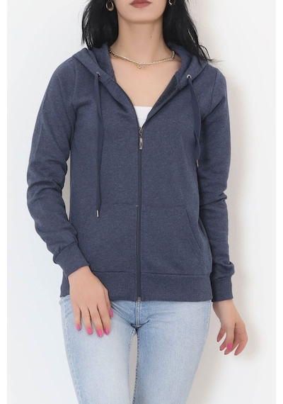Buyers Butik - Kapşonlu Fermuarlı Sweat Koyuindigo - 11866.108. 001