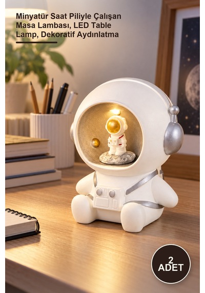 2 Adet Polyester Masa Üstü Astrolog Ledli Lamba Minyatür Saat Piliyle Çalışan Masa Lambası, Led Table Lamp, Dekoratif Aydınlatma Sarı