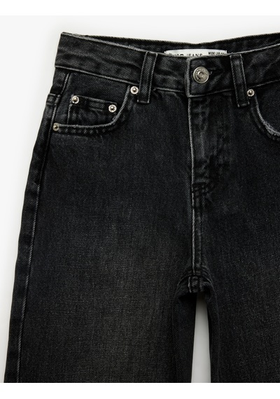 Koton Pamuklu Cepli Geniş Paça Denim Pantolon Siyah 6skg40035ad Siyah