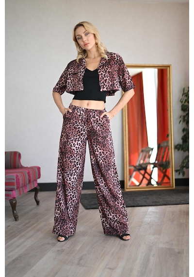 Lemajh Leopar Desenli Gömlek-pant Takım-kahverengi Kahverengi
