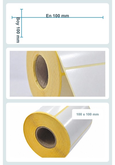 100x100mm Kuşe Etiket 1 Rulo 500 Sarım Parlak Yüzey Kargo, Lojistik, Depo Termal Transfer