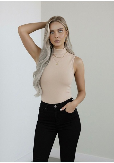 Hashtag Kadın Balıkçı Yaka Sıfır Kol Body Bej