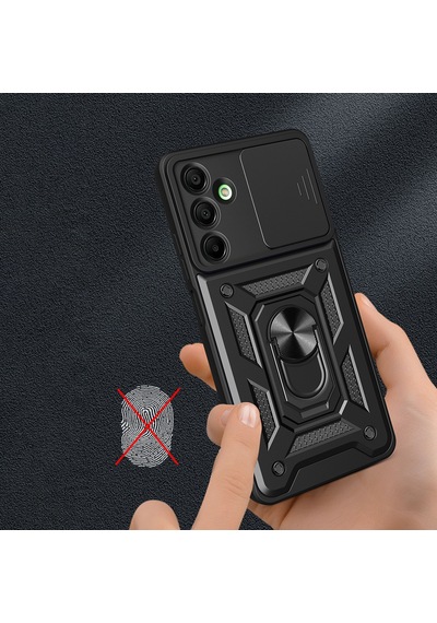 Galaxy Uyumlu A16 Kılıf Sürgülü Kamera Koruyucu Manyetik Standlı Tank Koruma Pazarplus Siyah