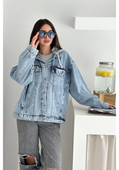 Kadın Oversize Kapüşonlu Cepli Gömlek Ceket Katmanlı & Rahat Stil Mavi