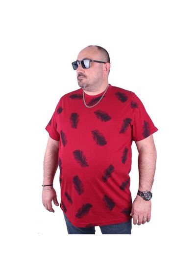 Starbattal Büyük Beden Tişört Sıfır Yaka Feather 23149 Bordo-Bordo Çok Renkli