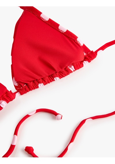 Koton Koton X Sibil Çetinkaya - Boyundan Bağlamalı Puantiyeli Üçgen Bikini Üstü Kırmızı Desenli 6sak10246mm