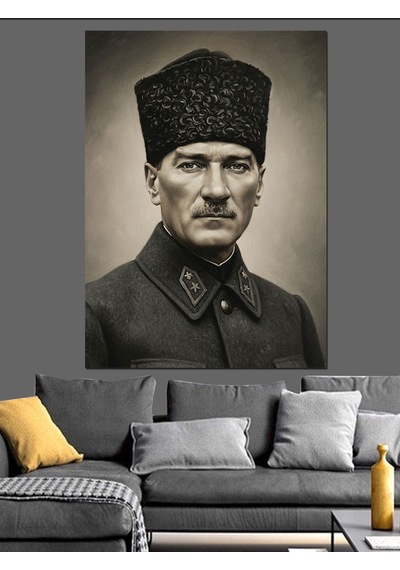 Karizma Tablo Fesli Mustafa Kemal Atatürk Dekoratif Kanvas - Mdf Ahşap Tablo