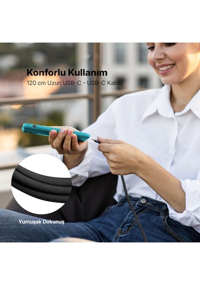 Usb-c - Usb-c 120cm 60w Pd/qc Hızlı Şarj/data Kablosu