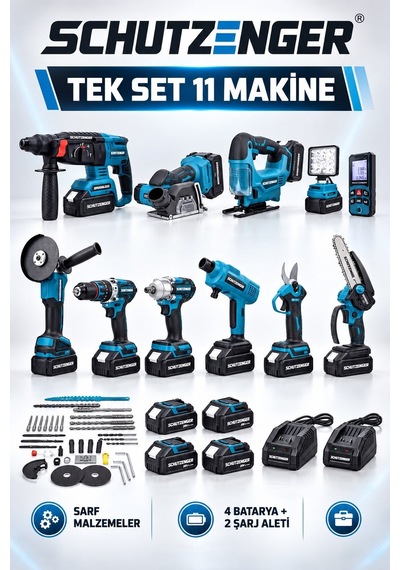 11 Makina Set 4 Batarya 10 Pilli 2 Şarj Cihazı Full Şarjlı Set Kömürsüz