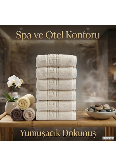 Anılsan 6'li El Ve Yüz Havlusu Seti 50x90 Cm -%100 Pamuk, Yüksek Emici, Grek Desenli - Ev, Otel, Spa Ve Banyo İçin