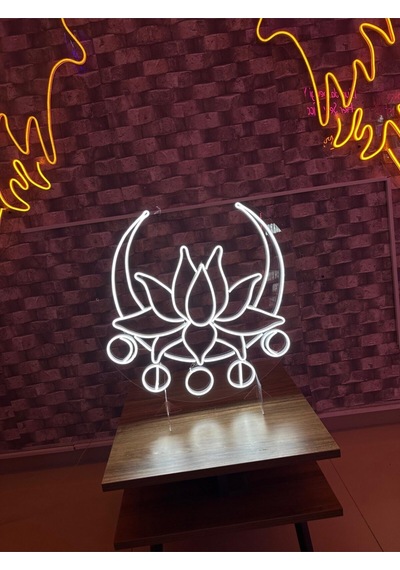 Lotus Çiçeği Neon Tabela Beyaz