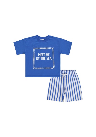 Civil Boys Meet My By The Sea Baskılı 2'li 3-9 Yaş Takım - Mavi Saks Mavi