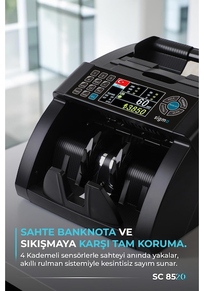 SC8520 Karışık Para Sayma Makinesi, TL ve Euro Karışık, Usd Adet Sayım  + Müşteri Ekranı