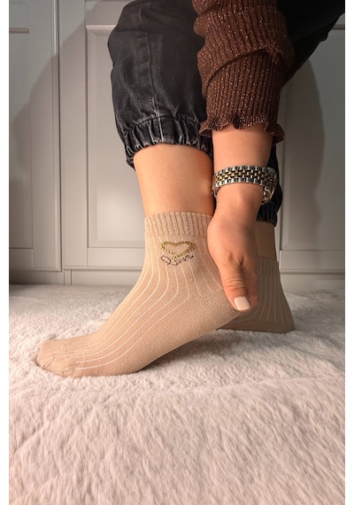 Ozzy Socks 3 Çift Kadın Taş Detaylı Dikişsiz & Takviyeli Patik Çorap Metalik