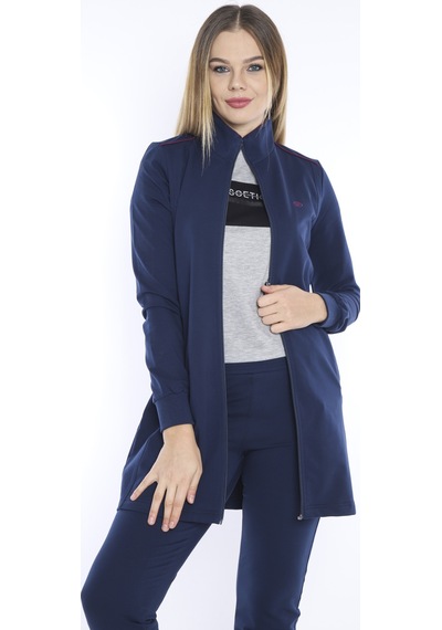 Kadın Spor Royal Fermuarlı, Cepli Tunik Eşofman Takımı - CC-6725- Lacivert