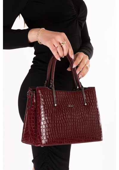 Gondol Kadın Çift Bölmeli El Ve Omuz Çantası Ald.3876 Bordo Croco