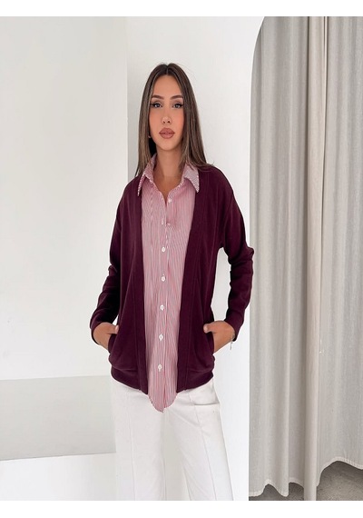 Mirve Butik Gömlekli Selanik Hırka Bordo