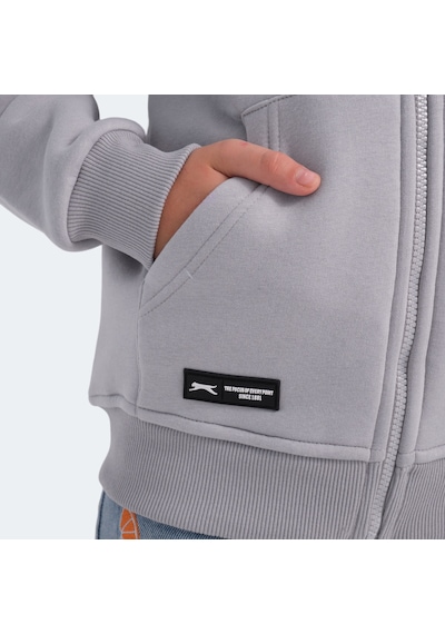 Slazenger LEKAN Çocuk Fermuarlı Kapüşonlu Cepli Taş Gri Sweatshirt