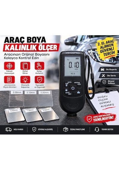 Boya Kalınlık Ölçer Cihazı Boya Ölçüm Cihazı Batarya Dahil Full Akseuar Kaporta Boya Test Cihaz Boya Kalınlık Ölçüm Cihazı Demir Aliminyum