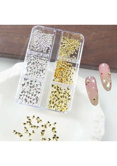 Kalp Dizayn 6 Grit Metal Tırnak Süsleme Charm Silver Ve Gold Nail Art Charm Taşları Wn-527