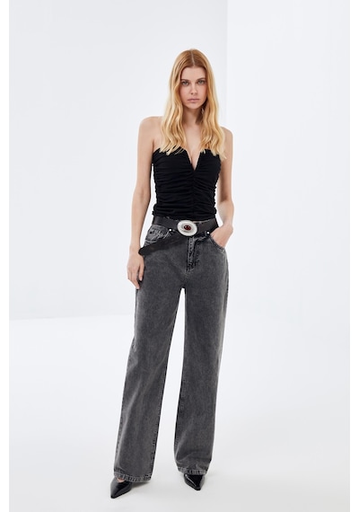 Antrasit Wide Leg Yüksek Bel Jean-antrasit Antrasit