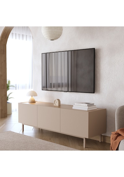 Robin Home Luka Tv Ünitesi Sehpası 3 Kapaklı Ahşap Ayaklı 150cm Kumsal-sepet Bej