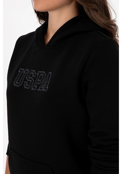 U.S. Polo Assn. Kadın Siyah Şardonlu Kapüşonlu Basic Sweatshirt 50313566-VR046