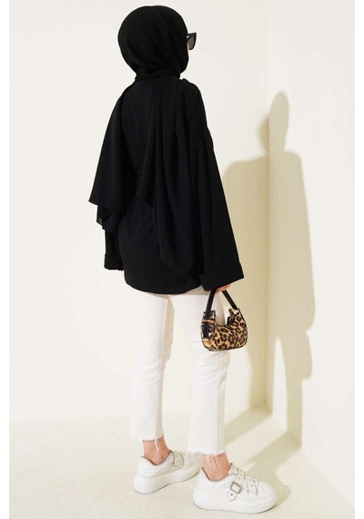 Unika Boutique Modal Kumaş Kuşaklı Tesettür Tunik Siyah
