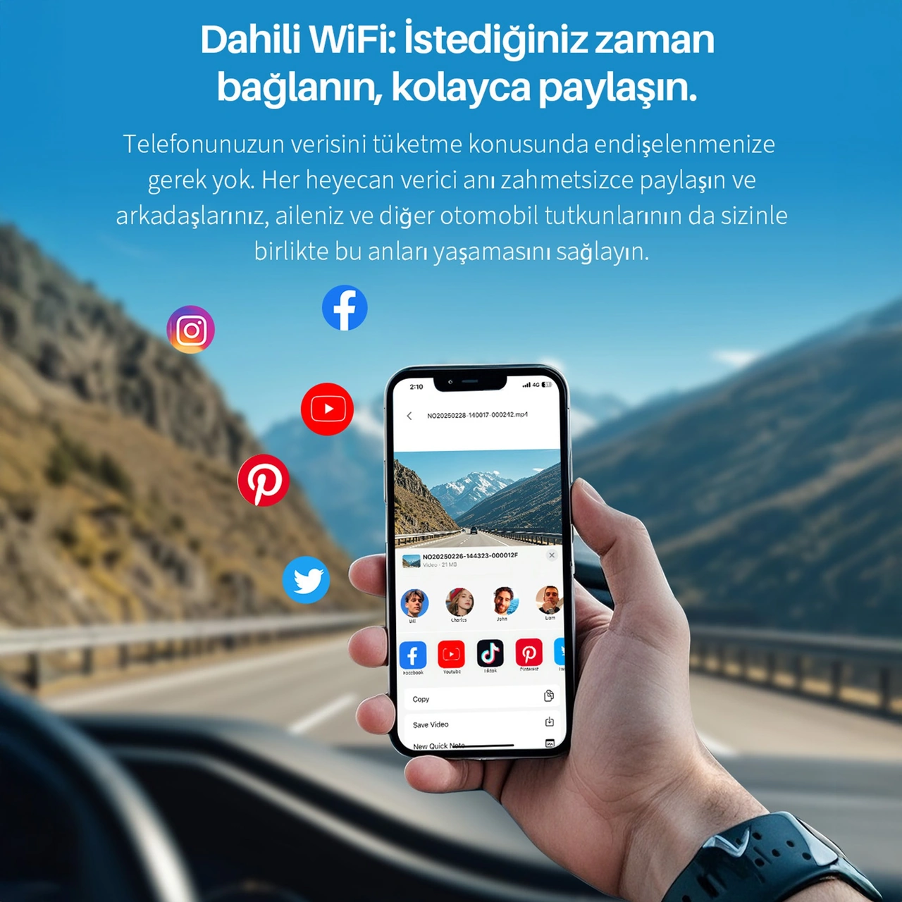 Kawa Mini 3 Pro Gen2 2k 1296p Wdr 145 Geniş Açı Lens Wifi Araç Kamerası + 32gb Hafıza Kartı