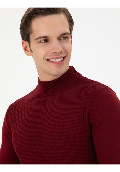 U.S. Polo Assn. Erkek Slim Fit Yarım Balıkçı Yaka Bordo Kazak 50297054-VR014