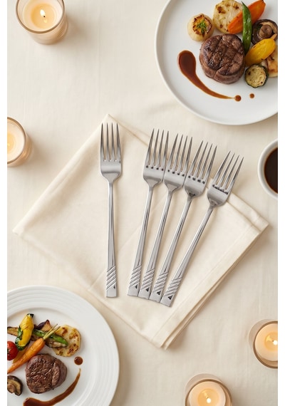 Karat Steel 6 Parça Yemek Çatalı Takımı - 21 Cm Silver6